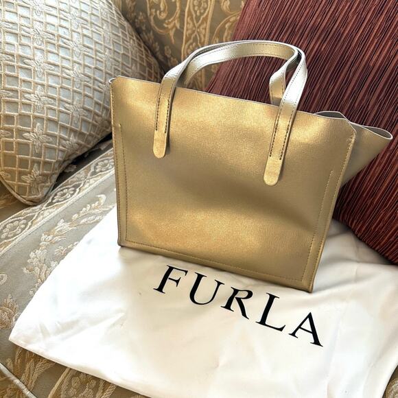 Furla Metallic Gold Mini Tote Bag New without tag - Picture 3 of 13